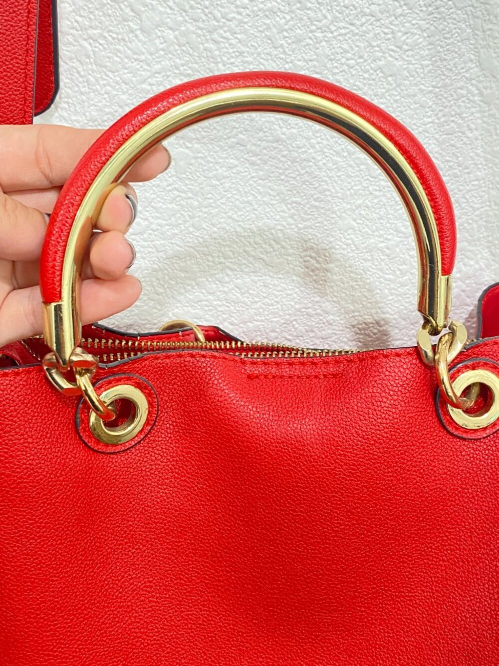 ALDO Red Satchel Crossbody Bag Gold Ring Handle Bold Chic One Size - Picture 6 of 12